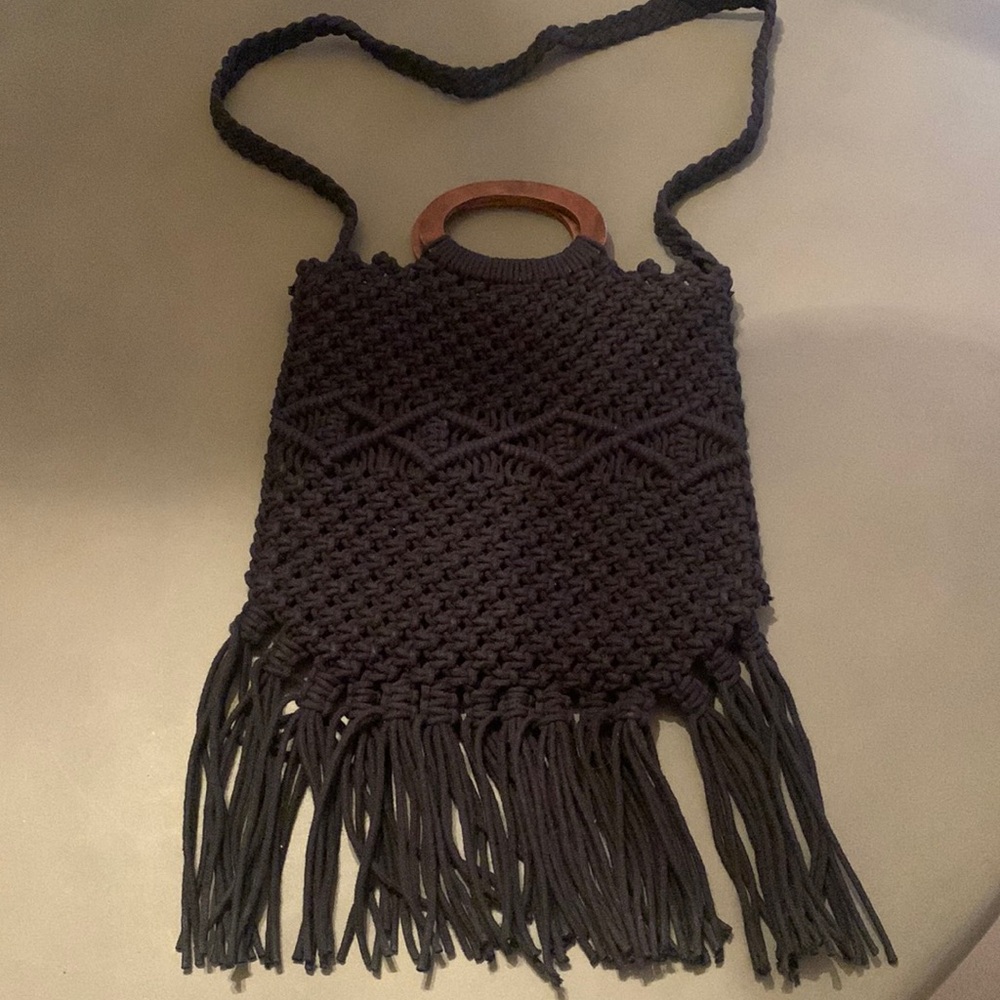 Danielle Nicole Black Macrame Purse With Fringe - image 1